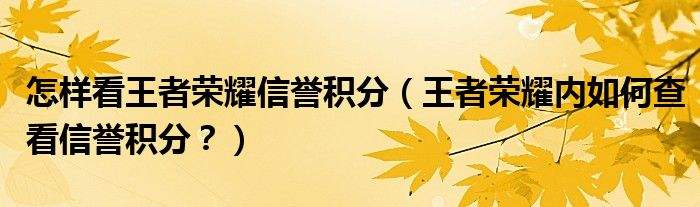 王者荣耀信誉积分15-王者荣耀信誉积分100以上